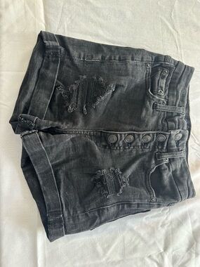 Aeropostale Black High-Rise Distressed Denim Shorts